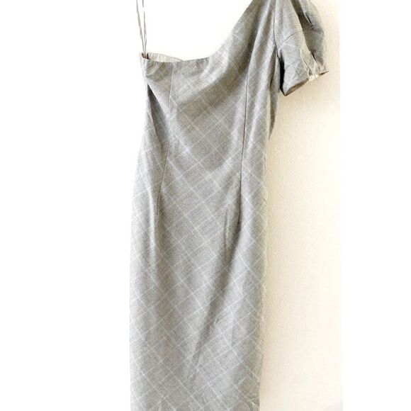 NWT Etsu Gray Plaid One Shoulder Dress 6 - Picture 3 of 8